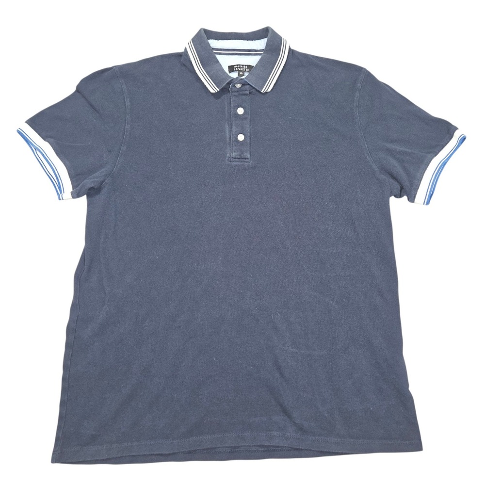 Galeries Lafayette S/S Polo Shirt Navy Blue Tipped Trim Sz XL